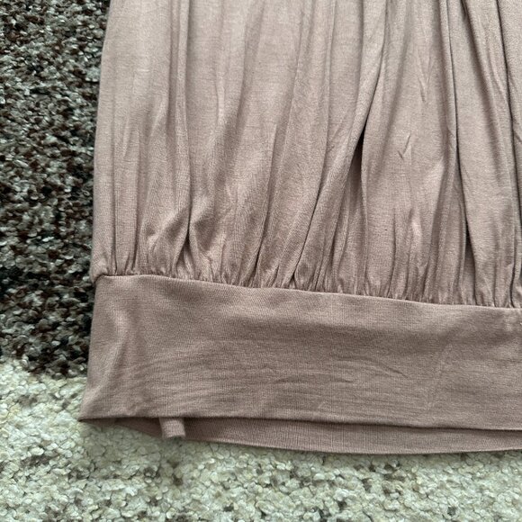 DJT FASHION (M) Warm Taupe Brown Pleated Tee Scoop Blouson Loose Top Coffee Tan - Picture 3 of 11